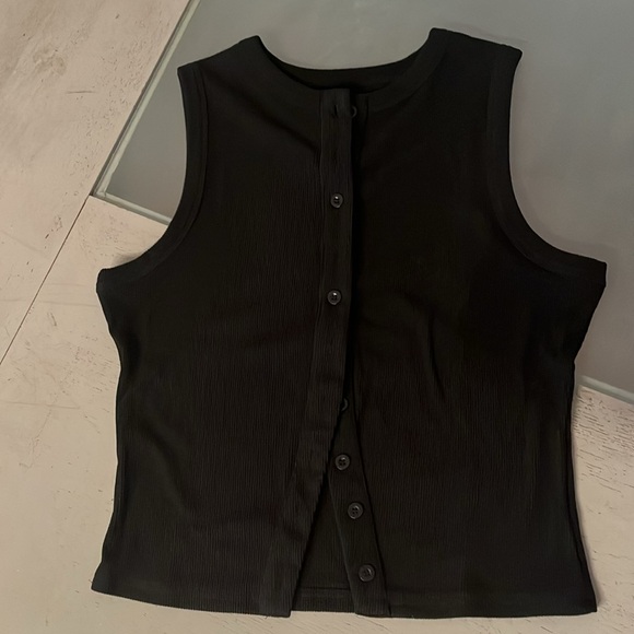 Ribbed button down cotton T- shirt - Picture 3 of 3